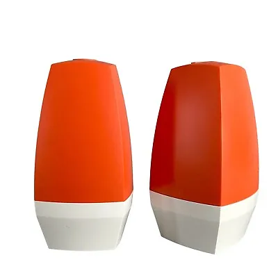 Vintage Stanley Home Salt And Pepper Shakers Plastic Retro Orange White Complete • $18.95