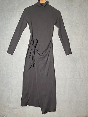 $49.99 • Buy Zara Midi Dress Womens Medium Black Turtleneck Bodycon Sweater Faux Wrap Knit