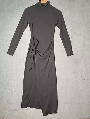 $49.99 • Buy Zara Midi Dress Womens Medium Black Turtleneck Bodycon Sweater Faux Wrap Knit