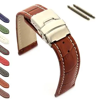 Men's Genuine Leather Watch Strap Band Deployment Clasp 18 20 22 24 26 Croco MM • £13.95