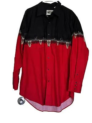 RARE 90’s Vintage Cumberland Outfitters Mens 2XL Shirt ~ Longhorn Barbed Wire.60 • $38