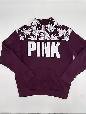 Pink Victoria Secret Woman's Small Maroon Half Zip Palm Tree Sweatshirt • $12.99