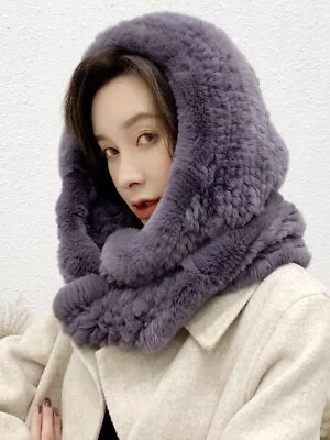 Long Knitted Real Rabbit Fur Collar Scarf Shawl Hat Cap Neck Wrap Earflap • $42