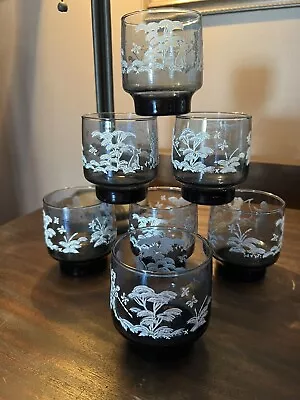 Vintage Mary Gregory Blue Libby Juice Glasses Set Of 7 • $26