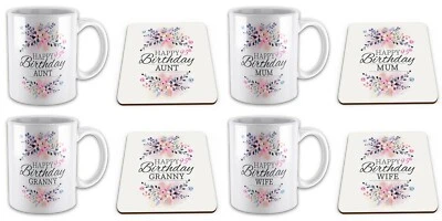 £10.99 • Buy Set Of Floral Happy 95th Birthday (Relation) ....Novelty Gift Mug & Coaster