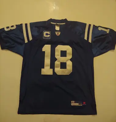 $99.95 • Buy Peyton Manning NFL Jersey Authentic Captain Patch Blue Reebok Mens Large Colts