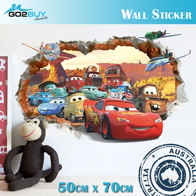 3D Wall Stickers Removable Racing Car Disney McQueen Broken Wall Kids Room Decal • $15.99