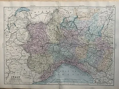 £19.99 • Buy 1891 Italy Piedmont, Liguria, Lombardy, Emilia Hand Coloured Map By G.W. Bacon