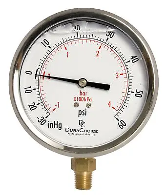 $36.98 • Buy 4  Vacuum Pressure Gauge - S.S. Case, Brass, 1/4  NPT Lower Mnt -30HG/60PSI