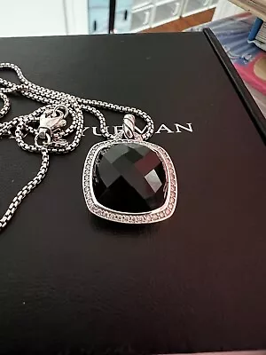 $179 • Buy David Yurman Sterling Silver 17mm Black Onyx Diamond Albion Pendant Necklace 18 