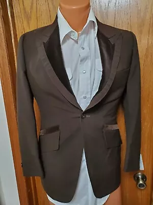 36XL VTG 70s Tuxedo Jacket Tux Velvet Collar Formal BLAZER Wedding Prom Brown • $27.99