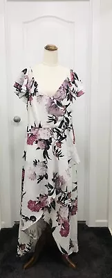 City Chic Size 16 Floral Maxi Dress Asymmetrical Hem Off The Shoulder Neckline • $30