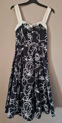 Hell Bunny Nautical Mistral Dress Black White XS Anchor Summer Sailor  Cotton • £14