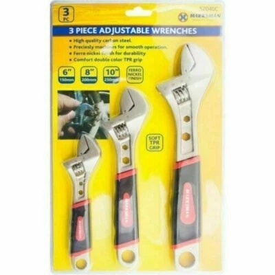 £17.99 • Buy 3pc Adjustable Spanner Pipe Wrench Set 6  8  10  150mm 200mm 250mm Comfort Grip 
