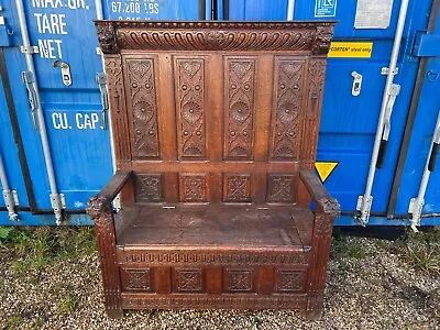 Beautifully Carved French Solid Oak Settle With Lion Figures..DELIVERY AVAILABLE • £475