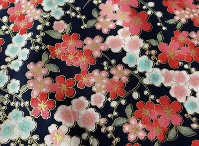 Full Meter  Japanese Style Floral Print Cotton Fabric For Dress Sewing Crafts • £10.99