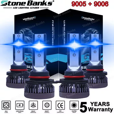 4x Combo 9005+9006 LED Headlight High/Low Beam Bulbs Kit Super Bright 8000K Blue • $14.39