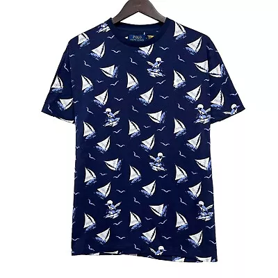 Polo Ralph Lauren NEW WITH TAGS Men's M Classic Navy T-Shirt Nautical Sailboats • $26.95