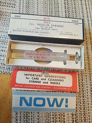 NOS Vintage Box Set: B-D Yale 2cc  U-40 INSULIN GLASS Syringe 2cc All Glass 2026 • £33.70