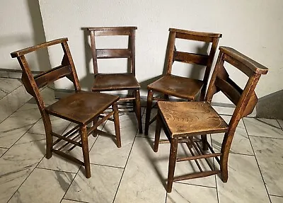 Church Chapel Dark Walnut Dining Chairs 1930s Set Of 4 • £514.06