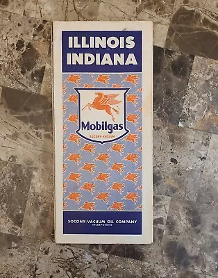 Vintage Mobilgas Illinois Indiana Road Map Socony Vacuum Oil Co 1940s Or 1950s • $6.99