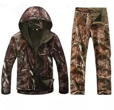 Men Camo Hunting Casual Clothing Waterproof Windbreak Hooded Jacket Pants 2PCS • £71.07