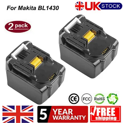 £39.99 • Buy 2 X 6.0Ah Lithium-Ion Battery For Makita BL1430 DC18RA DC18RC 14.4Volt Cordless