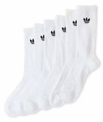 3 Pair Mens Adidas Originals Crew Socks White Trefoil Logo Size 6-12 Large • $15.67