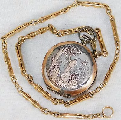 Antique 1800's Ladies Ornate Sterling Silver Chatelaine Pocket Watch W/ Chain • $99.99