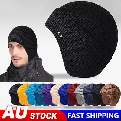 Winter Warm Mens Russian Knitted Beanie Hat With Earflaps Bomber Ski Skull Cap • $5.45