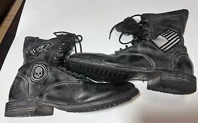 RARE Affliction Rampage Distressed VTG Leather Mens Boots Size 12 Skull Patch • $149