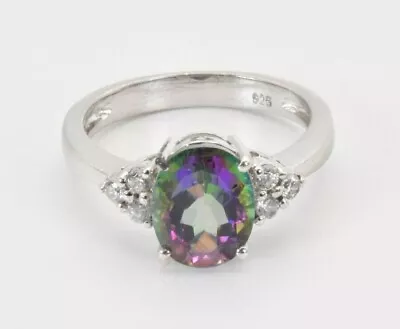 Genuine 2.5 Carat Mystic Topaz & CZ Solid Sterling Silver 925 Ring Size 6 • $42.90