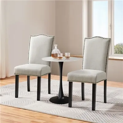 Dining Chairs Upholstered Kitchen Chairs With Nailhead Trim For Home Set Of 2 • £74.98