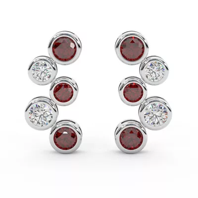 Top Quality 2.00 Ct Ruby & Diamond Bubble Earrings In White Gold For Women's • £1550