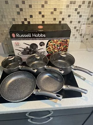 Russell Hobbs Metallic Marble 5 Piece Pan Set BNIB • £25