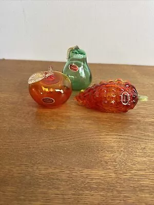 Vintage Murano Glass Fruit  Set Of 3 Made In Italy Pear Apple & Grape • $63.75