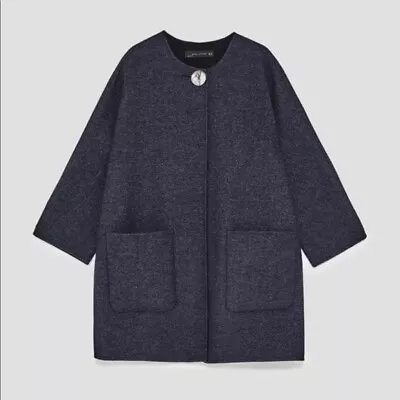 NWT Zara Wool Blend Cape Coat Size M In Navy Blue Oversized • $59.99