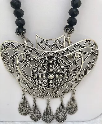 Bold Bollywood Dual Pendant Brooch Black Beads Mangalsutra India 24” Necklace • £7.22