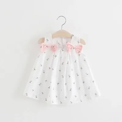 Size 9-12m To 2-3Y New Girls Dress White Floral Shoulder Bow Dress -Select Size • £12.89
