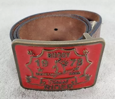 1978 Diesel Rider Buggy Brown Leather Brass Buckle Belt Italy 95 = 34-36 • $89.99