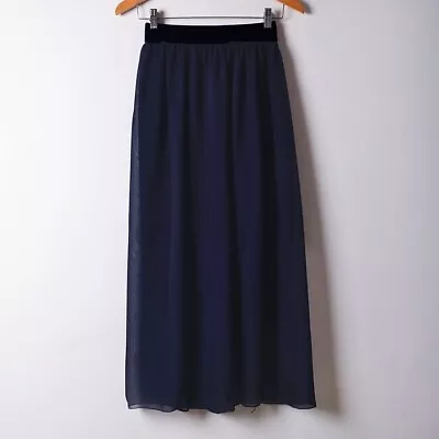 £13.62 • Buy Navy Blue Maxi Double Layer Chiffon Pleated Retro Long Dress Elastic Waist Skirt