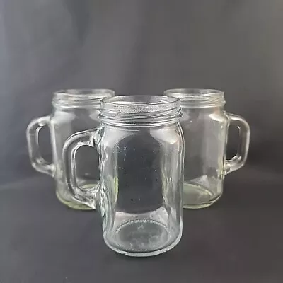 Clear Glass Mason Drinking Jars Handle No Lids Set Of 3 • $9.29
