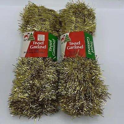 Vintage Tinsel Garland 20 Ft Long Gold Spouse Reitz Lot Of 2 • $14.99