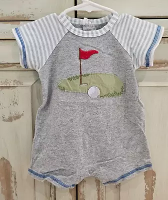 EUC Mud Pie Baby Boy Gray Golf Shortall Romper Size 6-9 Months • $13