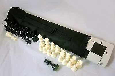 Quiver Chess Set Combo: Black Chess Bag Black Board Black & White Chess Pieces • $22.50