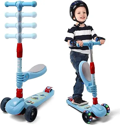 Kids 3 Wheel Scooter With Seat Kick Push LED Flashing Wheels Boys Toddler Child • £33.99
