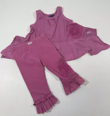 Naartjie Girls Pink Rose Appliqué Cotton Tank Top Pant 2Pc Set Size 4/5 • $14.29