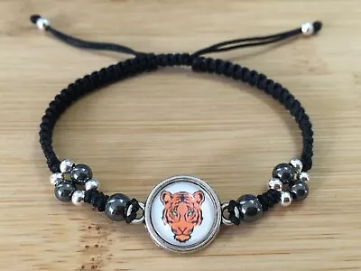 Men Black Braided Adjustable Shamballa Bracelet Stylish Tiger Design • $12.49