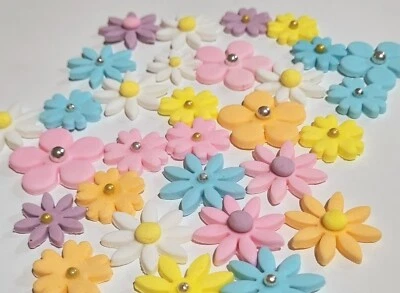 30 X Assorted Fondant Edible Flower Cake Topper  Decorations • $14.99