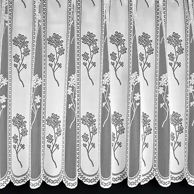 Juniper Panel Effect Lace Net Curtaining White - Sold By The Metre • £3.95